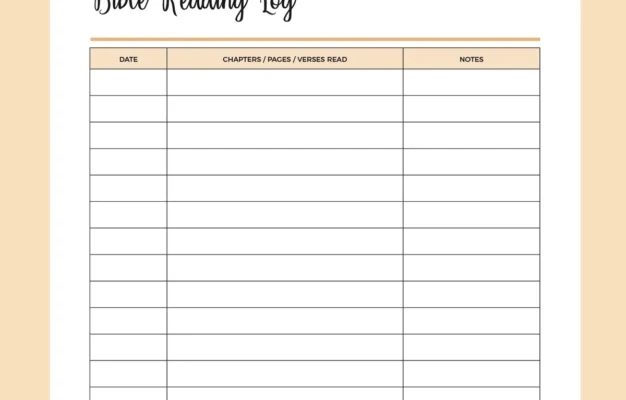 Printable Bible Reading Log Instant Download PDF A4 Us Letter Plan Print Land