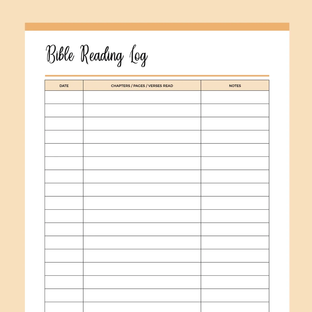Printable Bible Reading Log Instant Download PDF A4 Us Letter Plan Print Land
