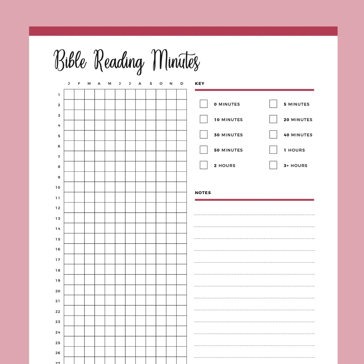 Printable Bible Reading Minutes Tracker Instant Download PDF Plan Print Land