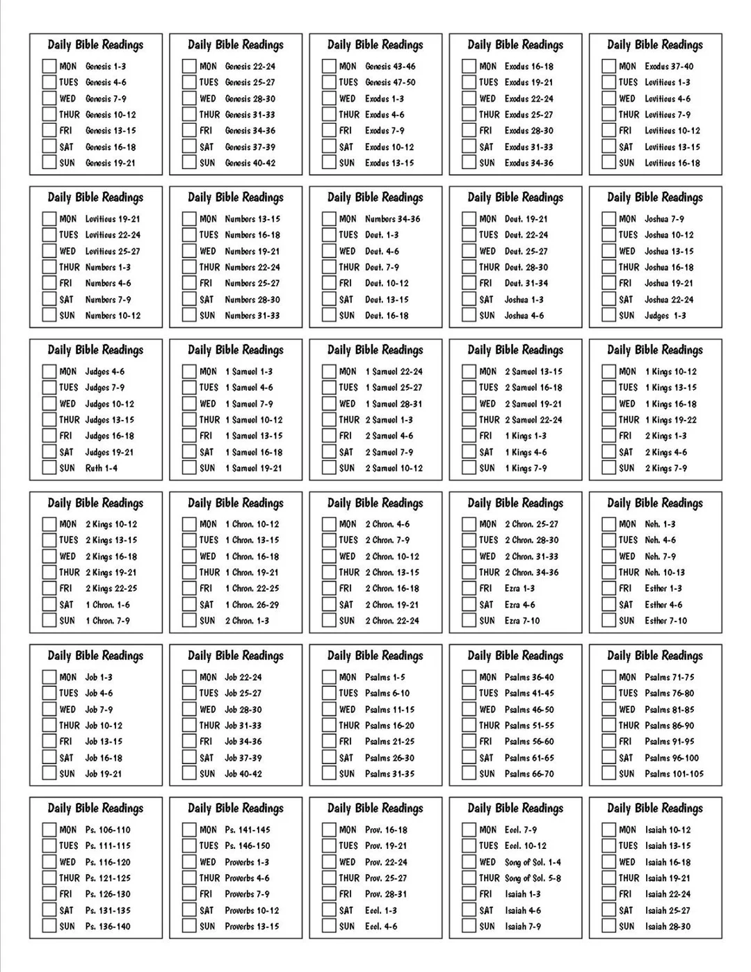 Printable Bible Reading Plan Cover to cover In One Year PDF Etsy