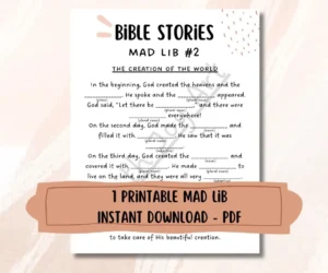 Printable Christian Mad Libs The Creation Bible Game Digital PDF Download Etsy