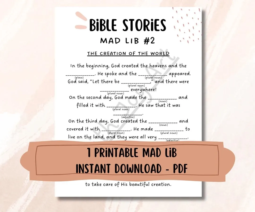 Printable Christian Mad Libs The Creation Bible Game Digital PDF Download Etsy