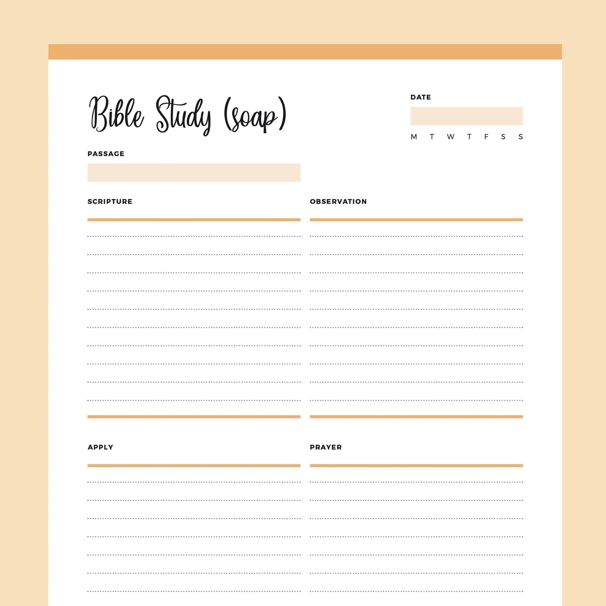 Printable SOAP Bible Study Template Instant Download PDF Plan Print Land