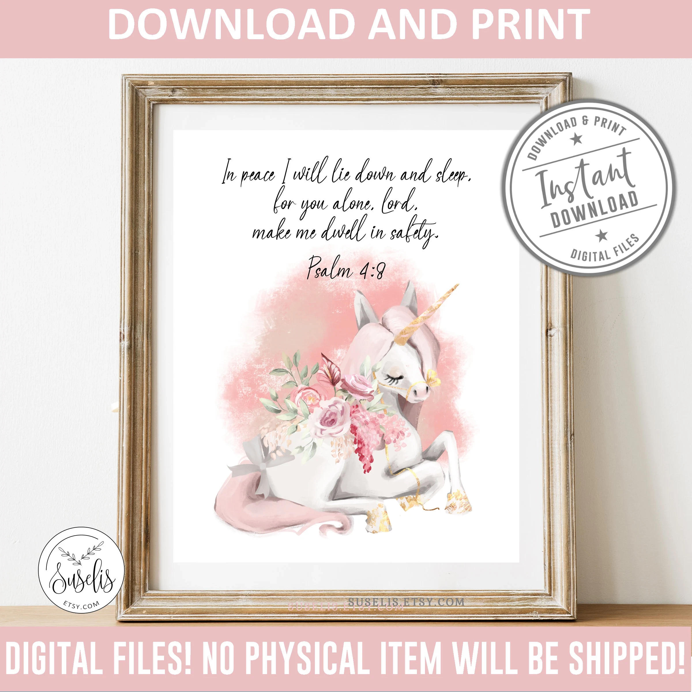 Printable Unicorn In Peace I Will Lie Down And Sleep Psalm 4 8 Sign Nursery Bible Verse Scripture Print Christian Nursery Wall Art Etsy Canada