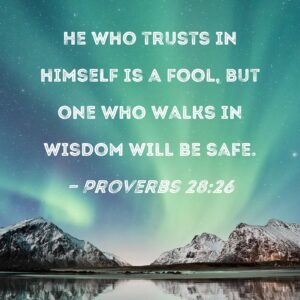 Proverbs 28 26 He Who Trusts In Himself Is A Fool But One Who Walks In Wisdom Will Be Safe