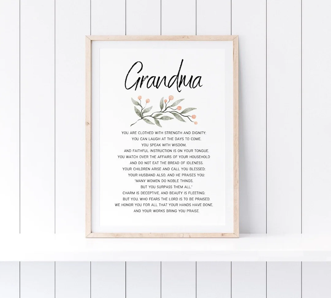 Proverbs 31 Wall Art For Christian Grandma Home Decor Bible Verse Scripture Gift For Grandma Bible Verse Wall Art Christian Mother s Day Etsy