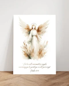 Psalm 9111 Guardian Angel Canvas Wall Art Poster Modern Minimalist Bib Mythicwall