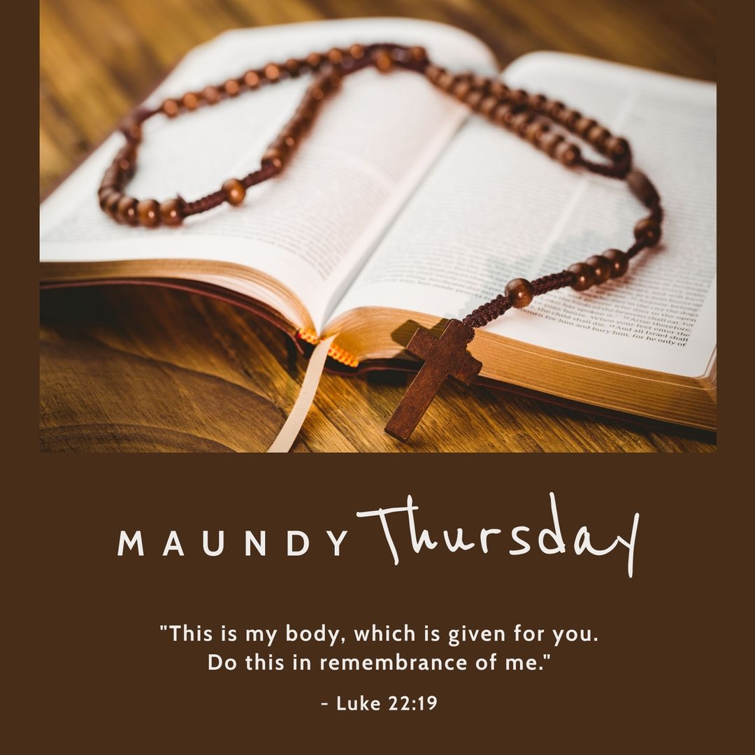 Rosary On Holy Bible With Maundy Thursday Quote Free Stock Template Pikwizard