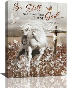 Rustic White Horse Wall Art Christian Bible Verse Psalm Quotes Wall Decor Western Horse Cotton Canvas Prints Wild Animals Flowers Painting Framed Modern Artwork For Girl Bathroom Kitchen 12 x16 Walmart