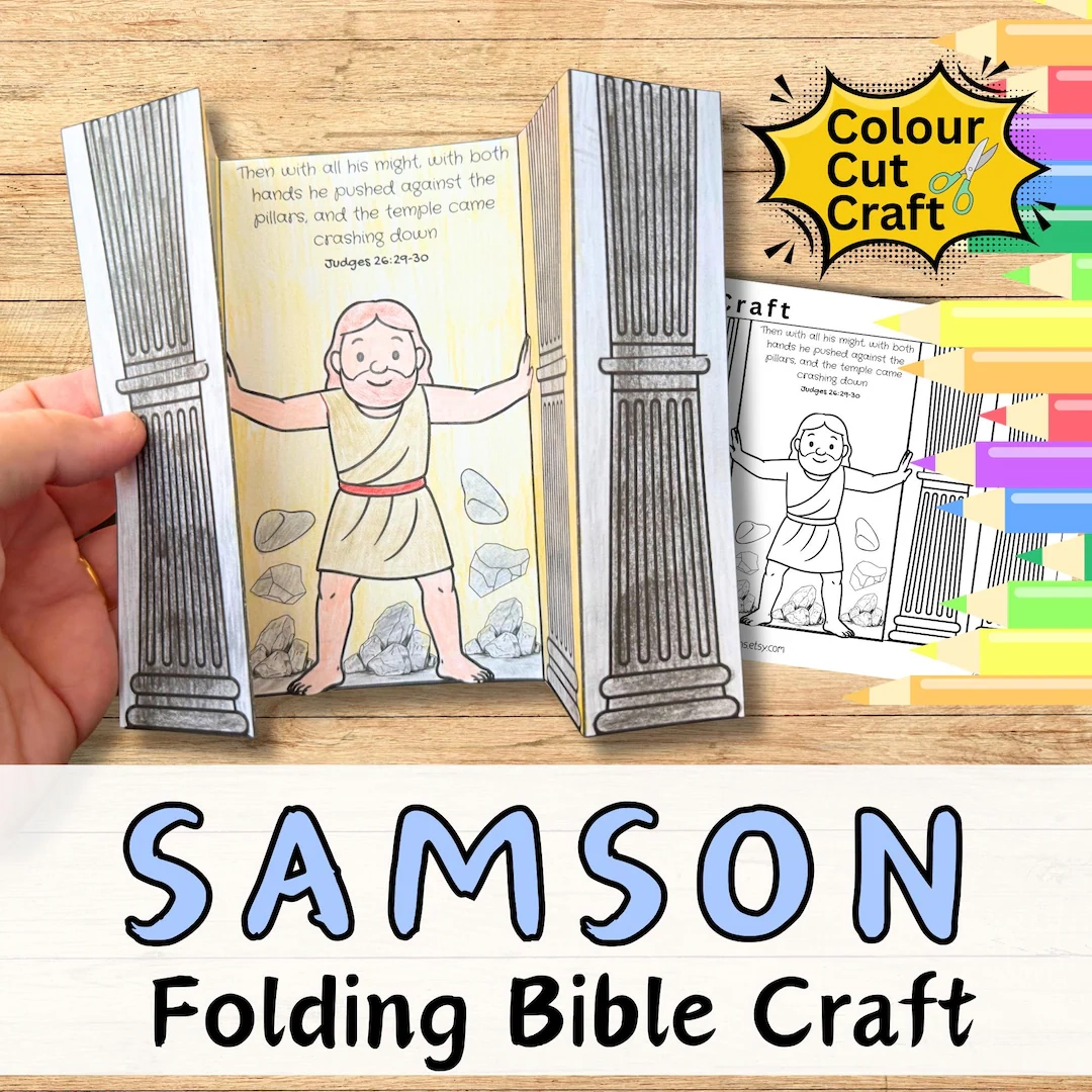 SAMSON S STRENGTH Bible Story Folding Paper Craft For Kids Sunday School Cut Stick Colouring Page Christian Printable Diy Kit Etsy Israel