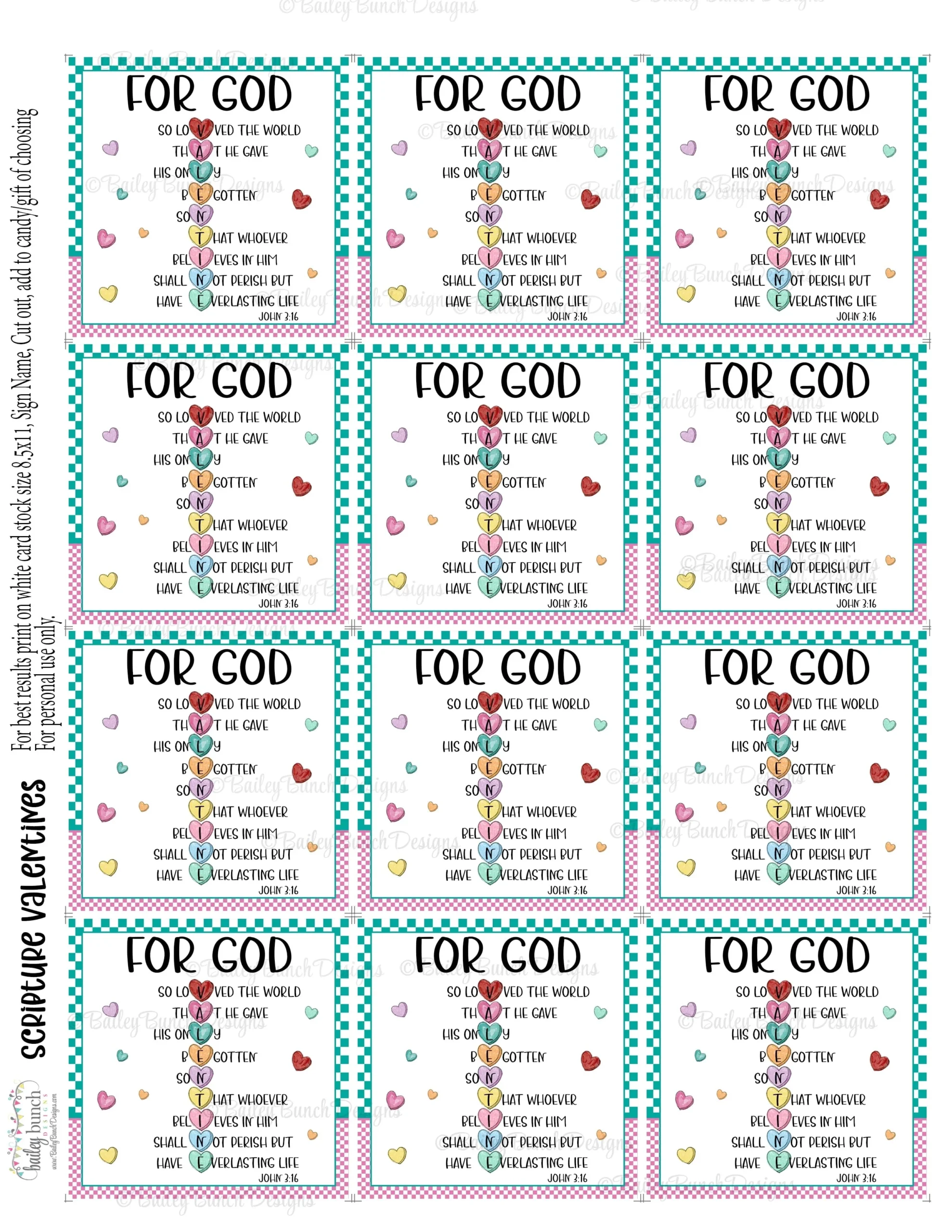 Scripture Cards Valentine Printable Instant Download IDGOD0520 Bailey Bunch Designs