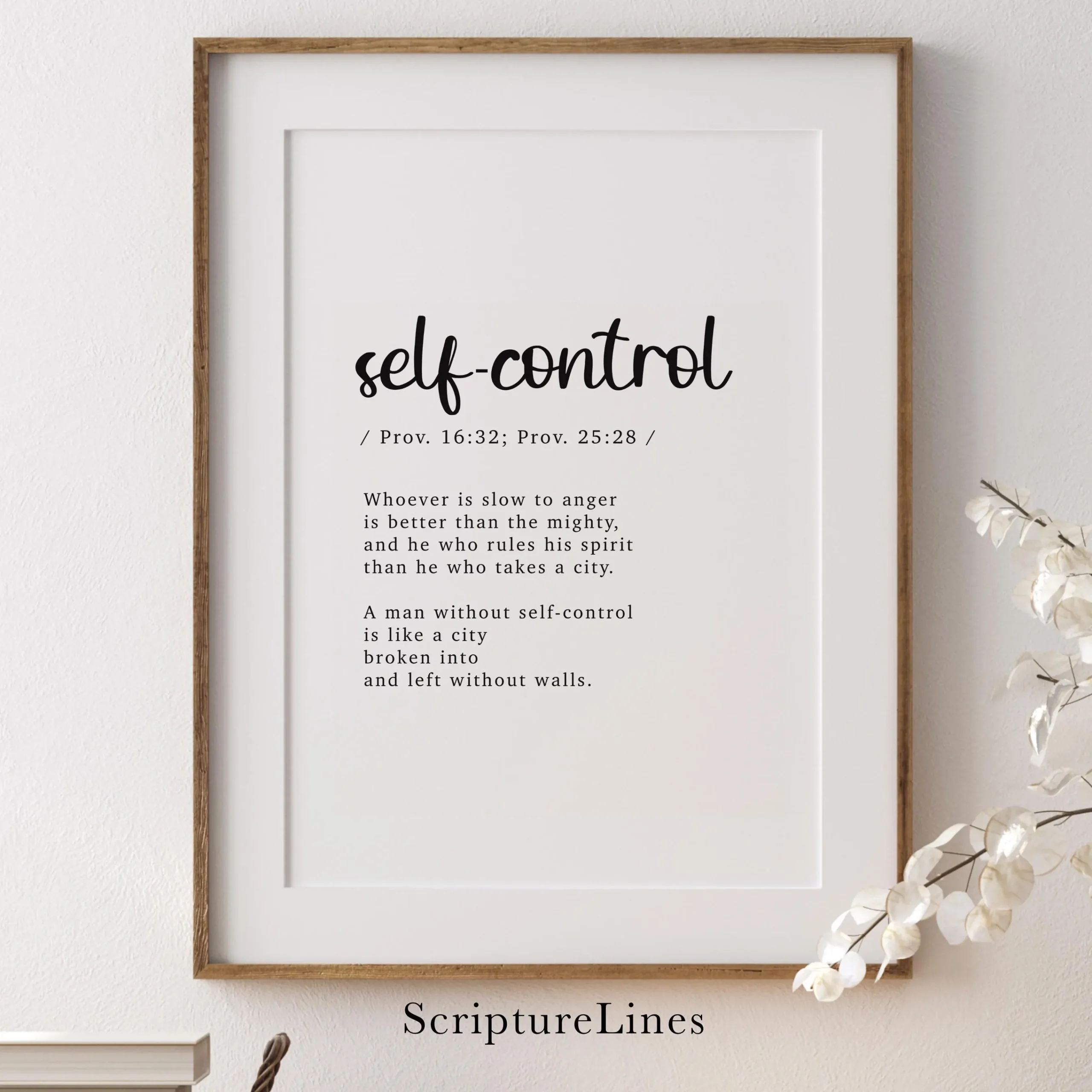 Self control Bible Definition Wall Art Scripture Wall Art Bible Verse Wall Print Christian Printable ESV Bible Proverbs 16 Proverbs 25 Etsy