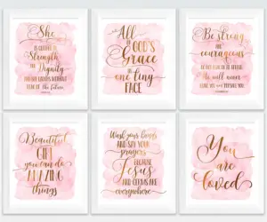 Set Of 6 Nursery Printable Bible Verse Wall Art Pink Gold Nursery Decor Girl EBay