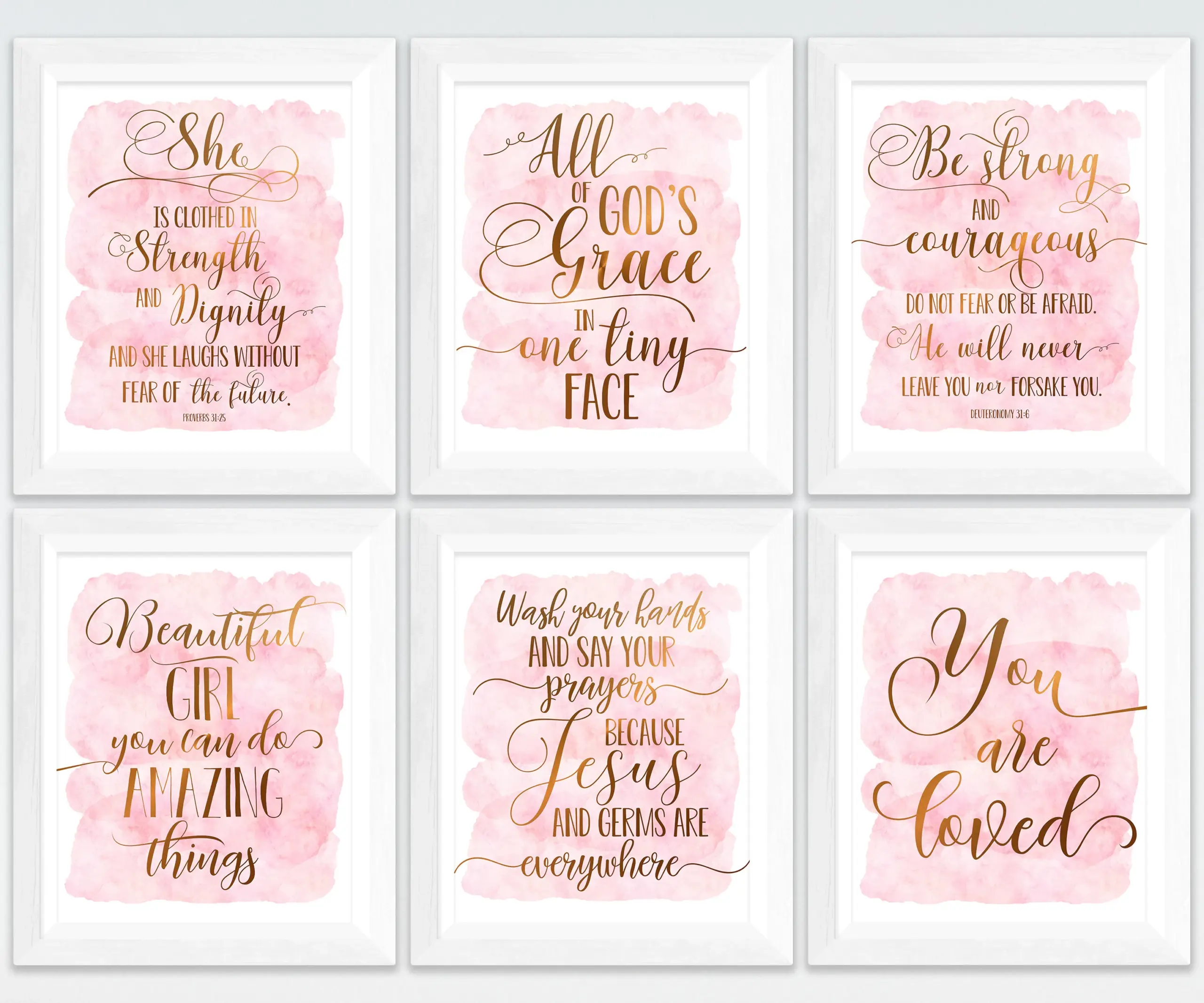Set Of 6 Nursery Printable Bible Verse Wall Art Pink Gold Nursery Decor Girl EBay