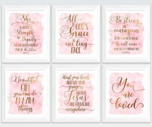 Set Of 6 Nursery Printable Bible Verse Wall Art Pink Gold Nursery Decor Girl EBay