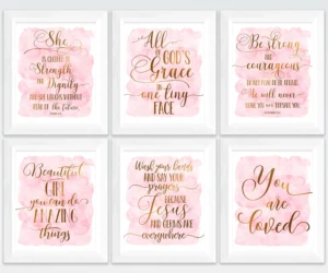Set Of 6 Nursery Printable Bible Verse Wall Art Pink Gold Nursery Decor Girl EBay