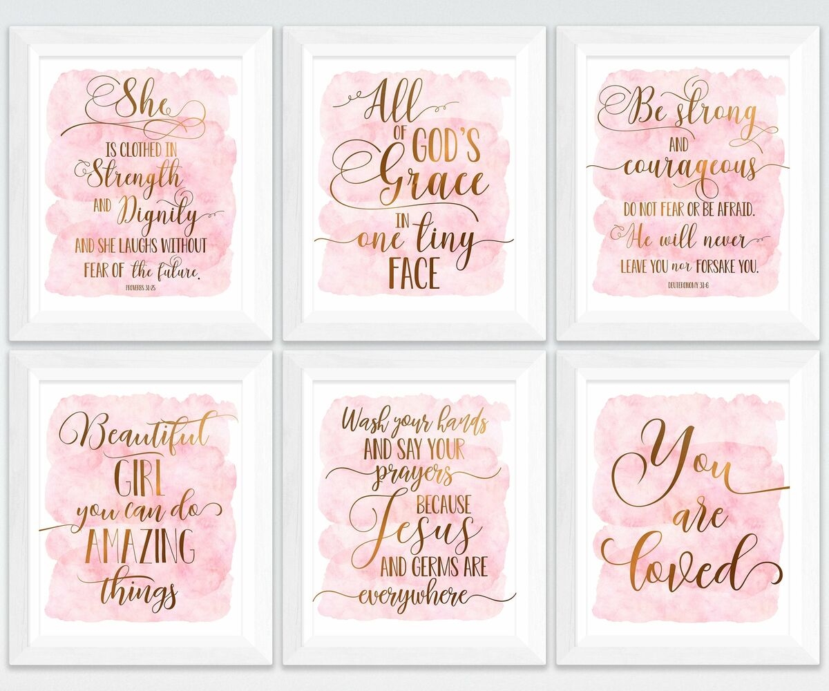 Set Of 6 Nursery Printable Bible Verse Wall Art Pink Gold Nursery Decor Girl EBay