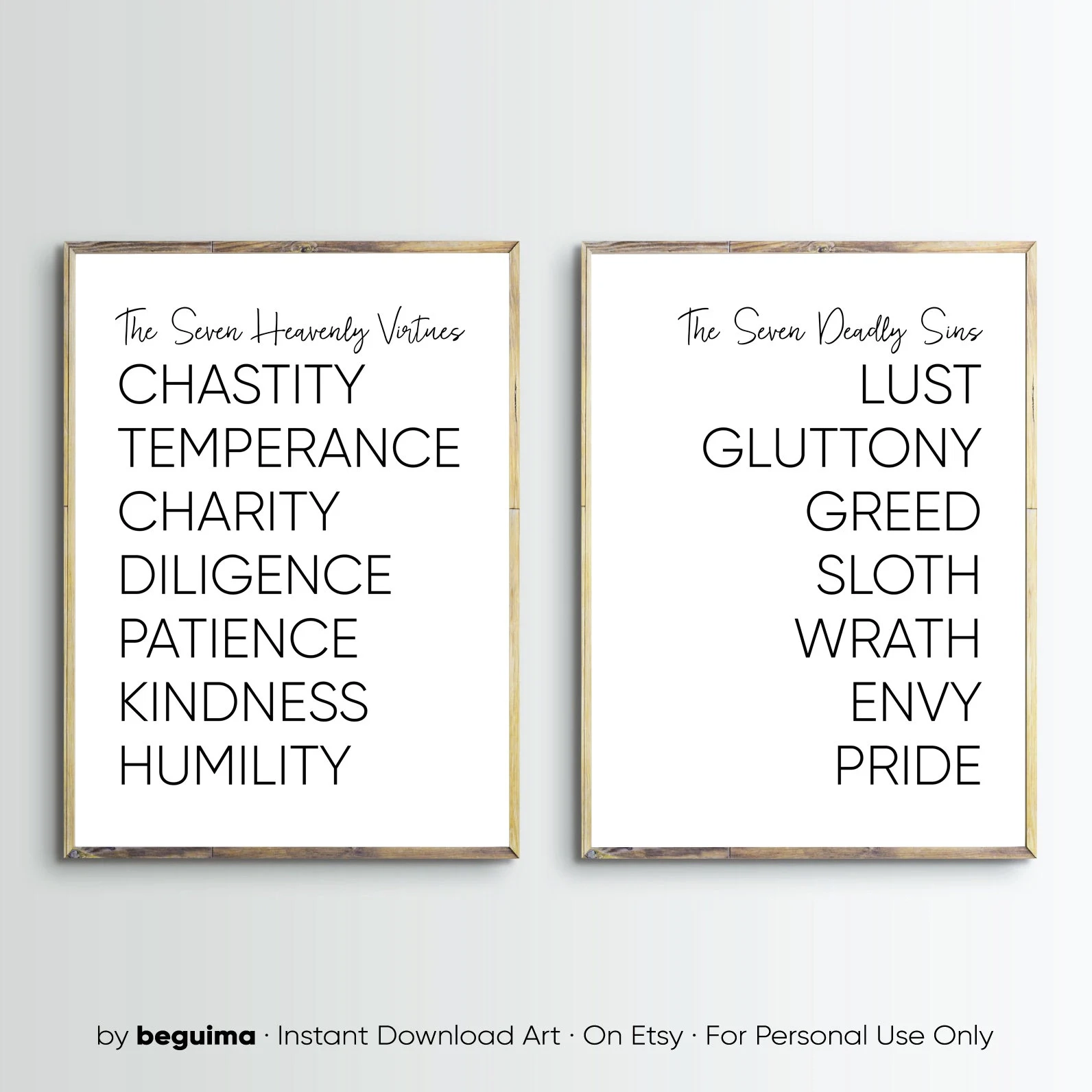 Seven Heavenly Virtues seven Deadly Sins bible Verse Print inspiring Quotes printable Christian Wall Art poster home Decor digital Download Etsy