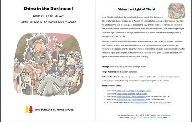 Shine In The Darkness John 1 6 8 19 28 Printable Bible Lesson Sun Sunday School Store