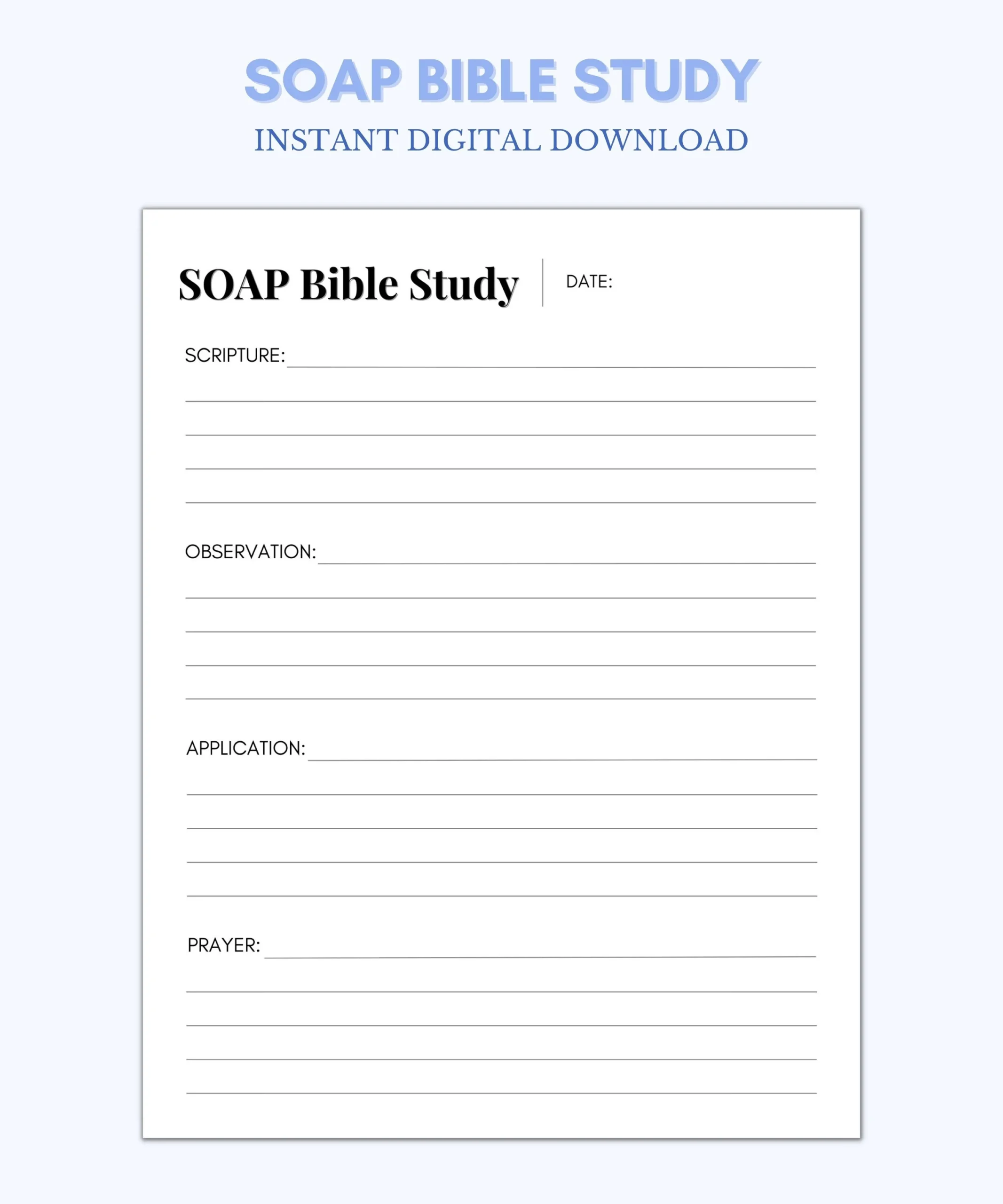 SOAP Bible Study Sheet Scripture Observation Application Prayer PDF Download Etsy