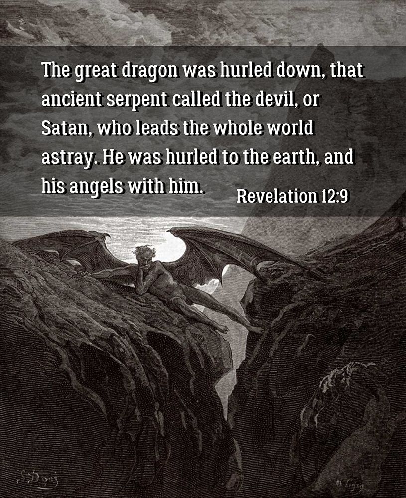 Somerset House Images BIBLE VERSE QUOTE REVELATION 12 9 GUSTAVE DORE SATAN RESTING ON THE MOUNTAIN