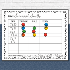 Sunday School Attendance Cards Kids Bible Teacher