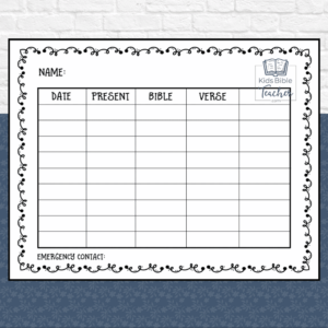 Sunday School Attendance Cards Kids Bible Teacher