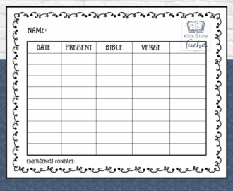 Sunday School Attendance Cards Kids Bible Teacher
