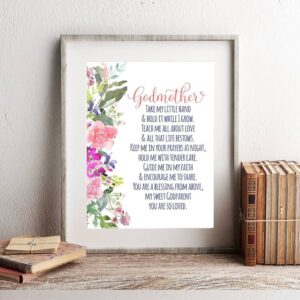TANYANG Godparents Poem Print Gift For Godmother Bible Verses Watercolor Flowers Wall Art Picture Canvas Painting Poster Baptism 50X70Cm NO Frame Amazon co uk Home Kitchen
