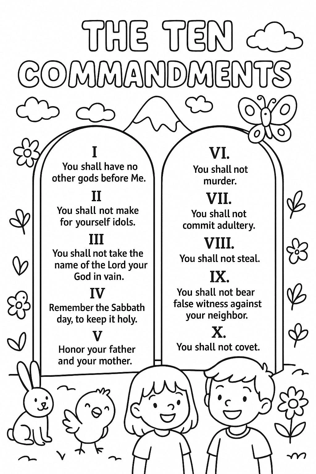 Ten Commandments Coloring Page Christian Bible Printable For Kids Sunday School Activity Sheet Religious Learning Worksheet Etsy Israel