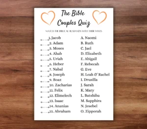 The Bible Couples Quiz Bible Couples Game Thanksgiving Game church Bridal Shower Games Religious Bridal Shower Games Bible Trivia Game Etsy
