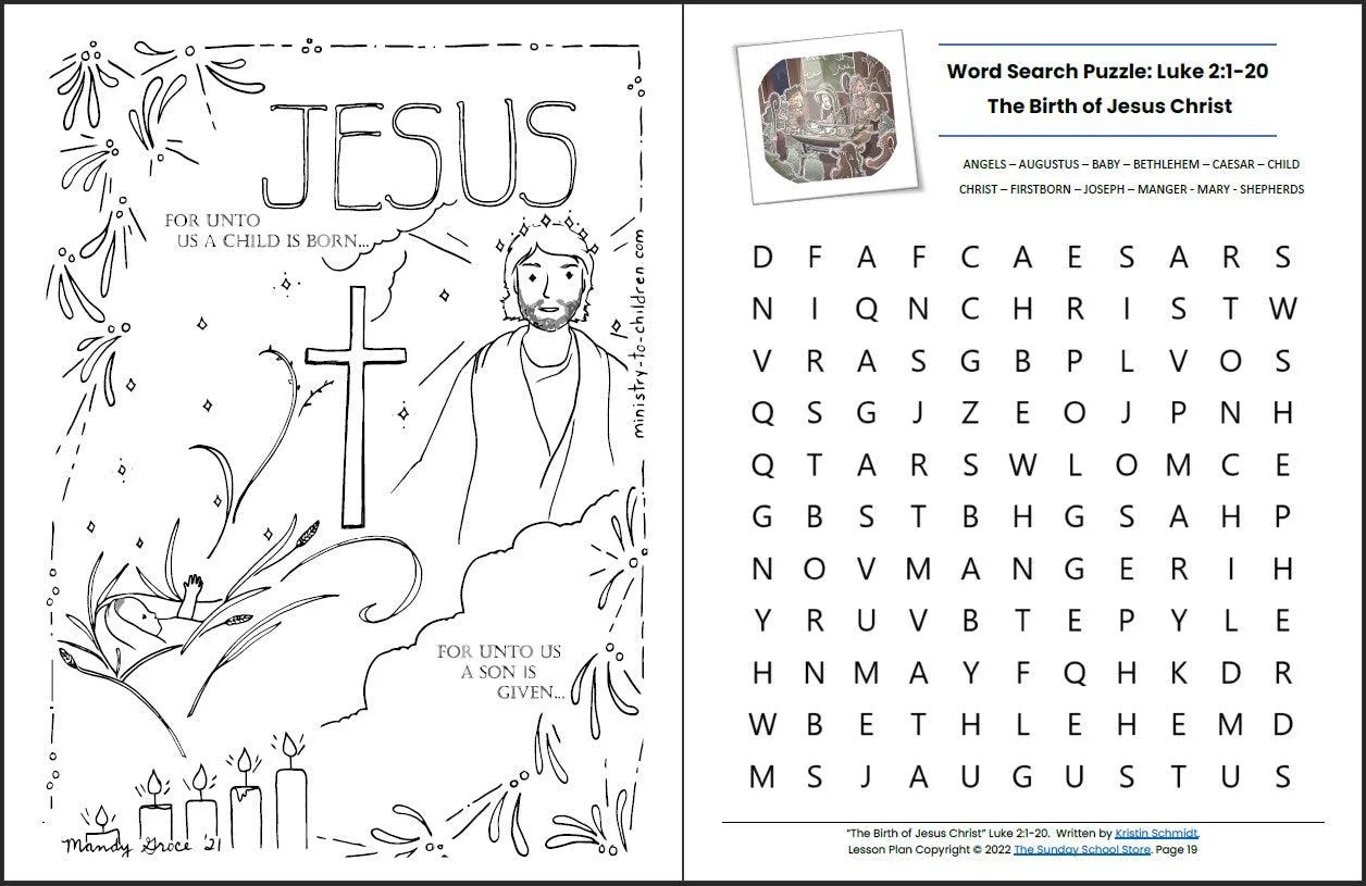 The Birth Of Jesus Christ Luke 2 1 20 Printable Christmas Bible Less Sunday School Store