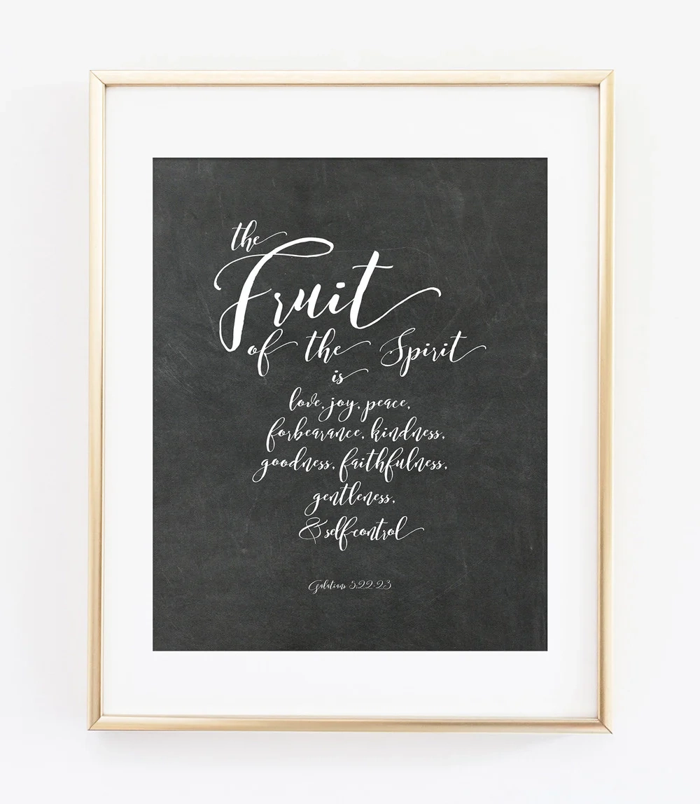 The Fruit Of The Spirit Bible Verse Art Print On Chalkboard Style Back Willow Olive