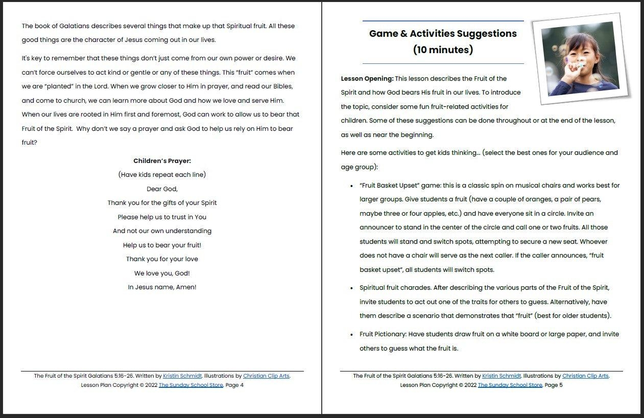The Fruit Of The Spirit Galatians 5 16 26 Printable Bible Lesson S Sunday School Store