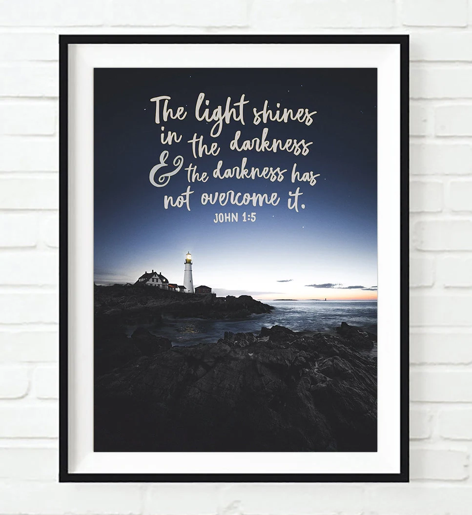 The Light Shines In The Darkness John 1 5 Bible Verse Photography PRINT Or CANVAS Coastal Lighthouse Christian Gift All Sizes Etsy