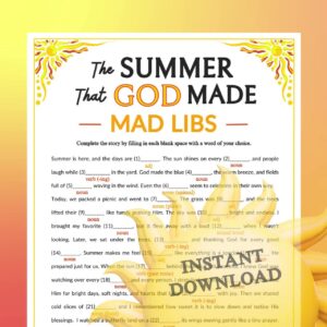 The Summer That God Made Mad Libs Printable For Church Kids Teens Adults Sunday School Ministry Family Bible Activity Etsy Israel
