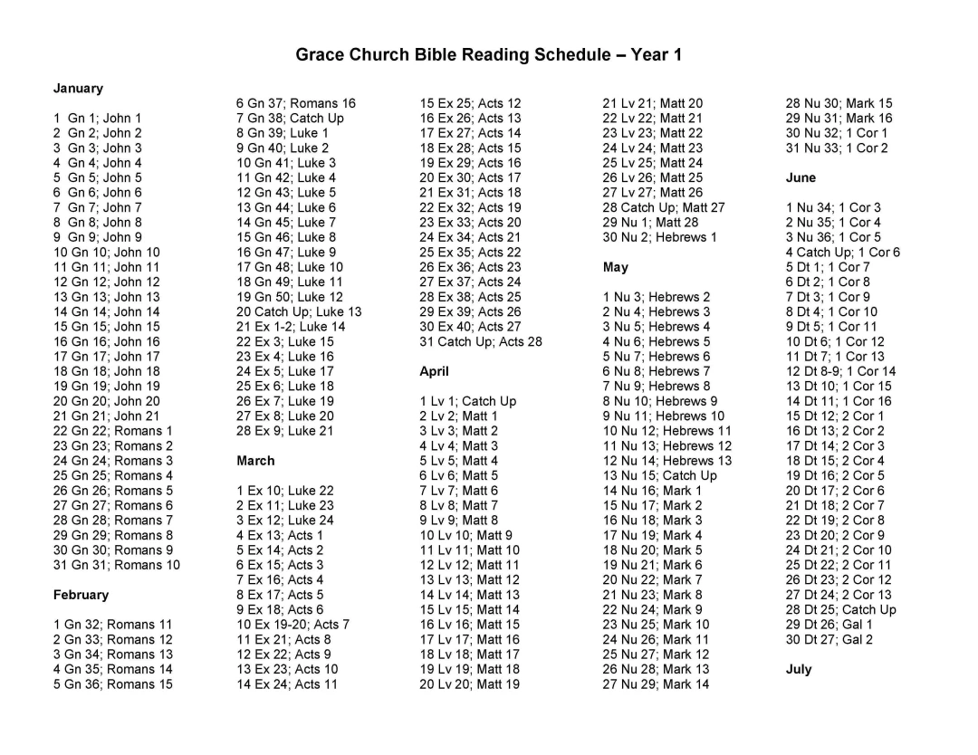 Two Year Bible Reading Schedule Grace Church Crystal Coast