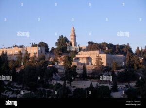 View Of Jerusalem University College Founded In 1957 And Formerly Known As The American Institute Of Holy Land Studies And Bell Tower Of The Church Of The Benedictine Abbey Of The Dormition