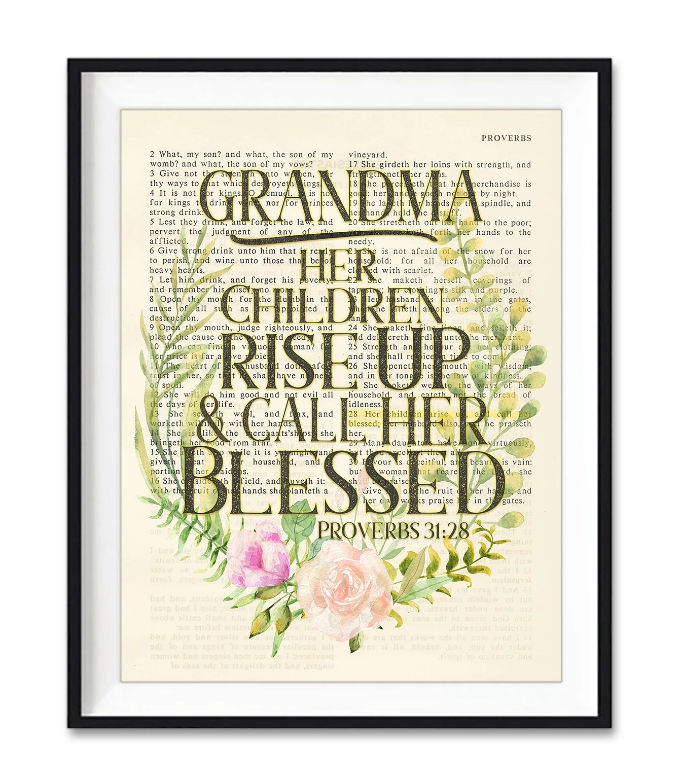 Vintage Bible Page Verse Scripture Grandma Her Children Rise Up And Call Her Blessed Proverbs 31 28 ART PRINT Or CANVAS Christian Gift Etsy Ireland