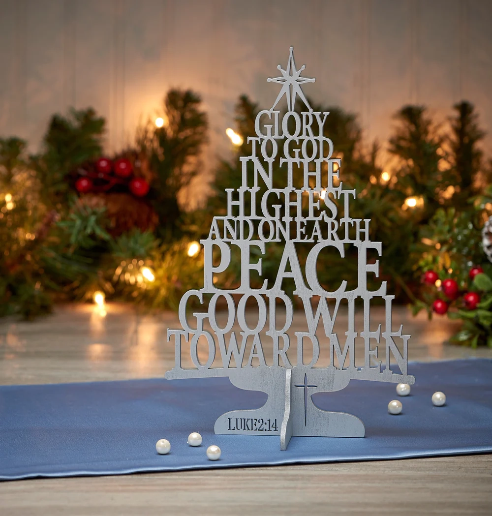 Wooden Scripture Tree With Bible Verse Luke 2 14