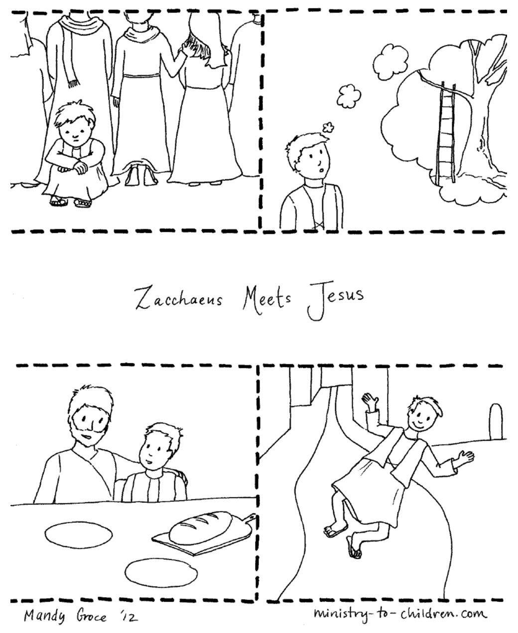 Zacchaeus Meets Jesus Coloring Page Story Kids Bible Lessons