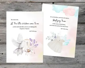 baptism card set of 2 with bible quotes and unique religious baptism messages christian baptism card set bible verses christening cards etsy