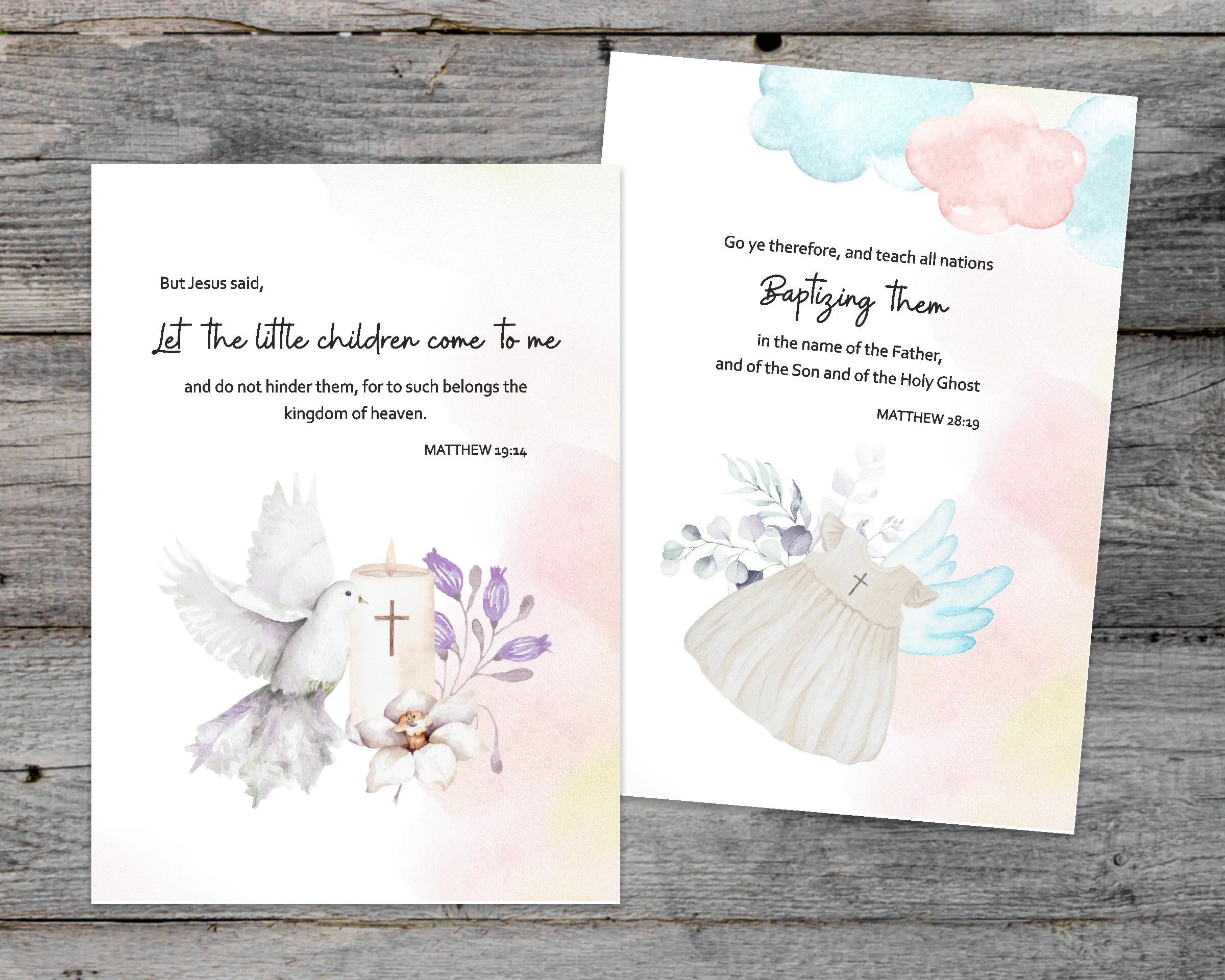 baptism card set of 2 with bible quotes and unique religious baptism messages christian baptism card set bible verses christening cards etsy